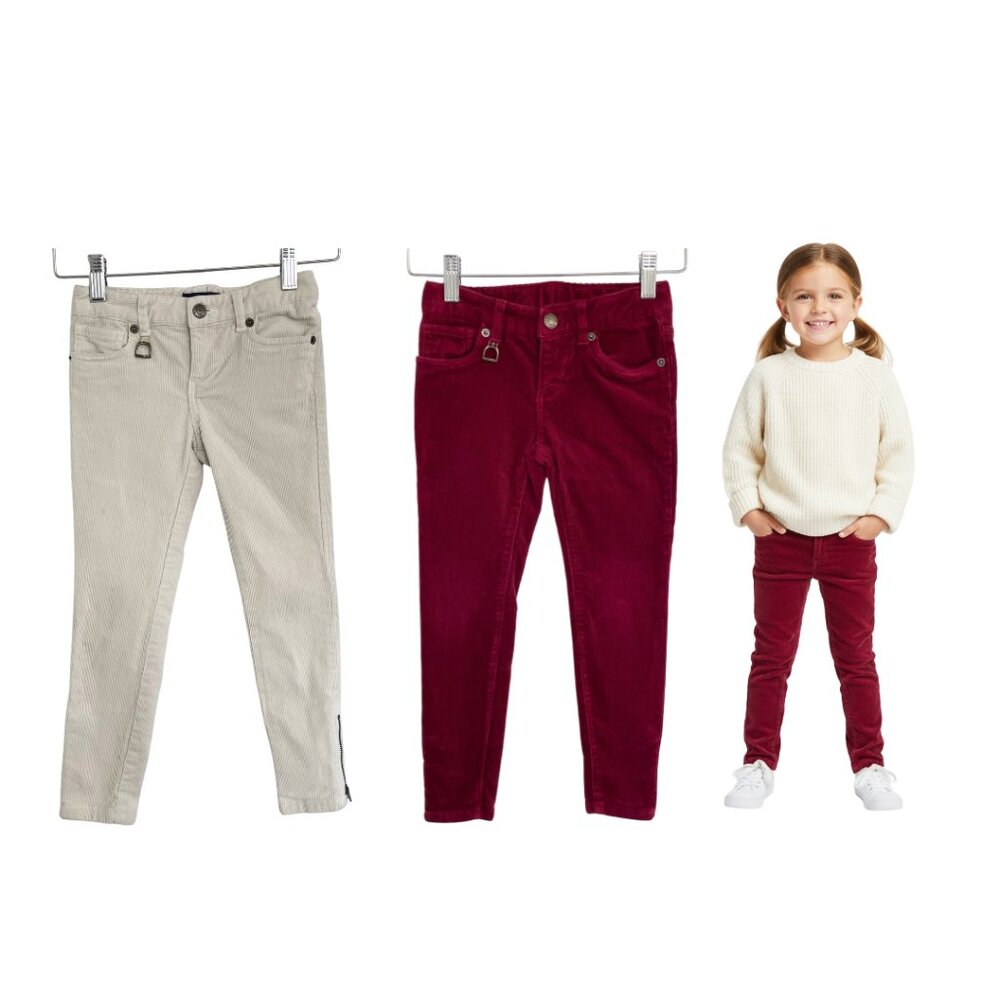 Ralph Lauren Pants Girls 5 Corduroy Cream Off White Red Burgundy Stretch Lot 2